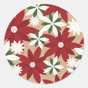 Weihnachts-Poinsettien-Hintergrund Runder Aufkleber