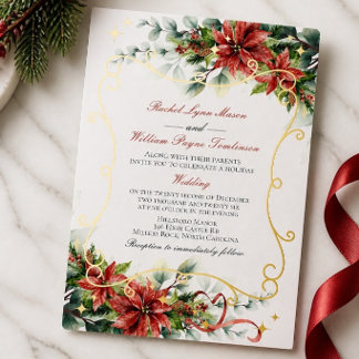 Weihnachts-Poinsettien-Hochzeit Folieneinladung