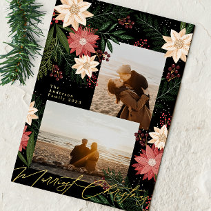 Weihnachts-Poinsettien-Pracht-Fotocollage Folien Feiertagskarte