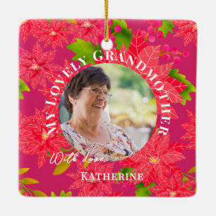 Weihnachts-Poinsettien-Rot-Foto-Großmutter-Rot Keramikornament