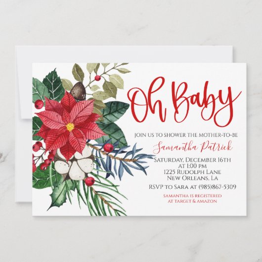 Weihnachts-Pointsettia Kinderdusche Einladung (Vorderseite)