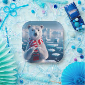 Weihnachts-Polar-Bär mit Herz Pappteller (Party)