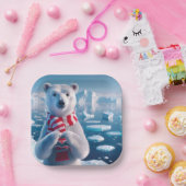 Weihnachts-Polar-Bär mit Herz Pappteller (Party)