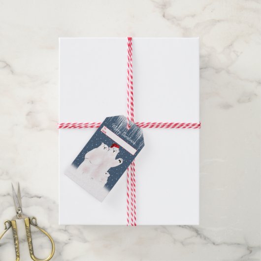 Weihnachts-Polar-Bären-Familiengeschenktasten Geschenkanhänger (Mit Garn)