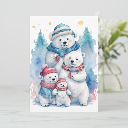 Weihnachts-Polar-Bären Familienurlaub-Flat Card (Stehend Vorderseite)