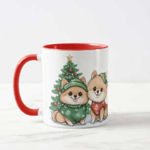 Weihnachts-Pomeranian-Hunde Tasse