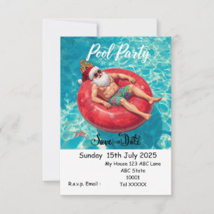 Weihnachts-Poolparty – Santa Claus Save the Date Einladung