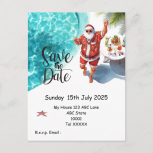 Weihnachts-Poolparty – Santa Claus Save the Date Postkarte