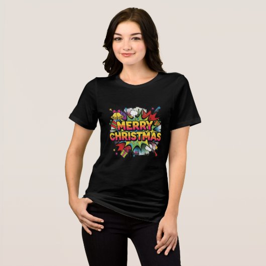 Weihnachts-Pop-Art-Comic-Explosion Tri-Blend Shirt (Vorderseite voll)