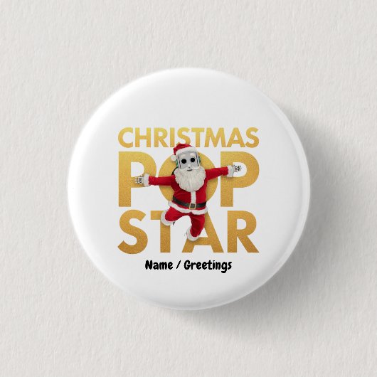 Weihnachts-Pop-Star-Roboter-Santa-Grafik Button (Vorderseite)