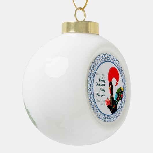 Weihnachts Portugiesischer Stab und blauer Fliesen Keramik Kugel-Ornament (Links)