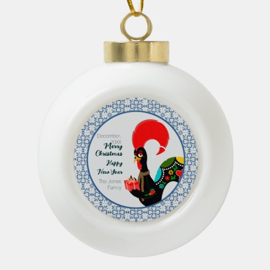 Weihnachts Portugiesischer Stab und blauer Fliesen Keramik Kugel-Ornament (Vorderseite)
