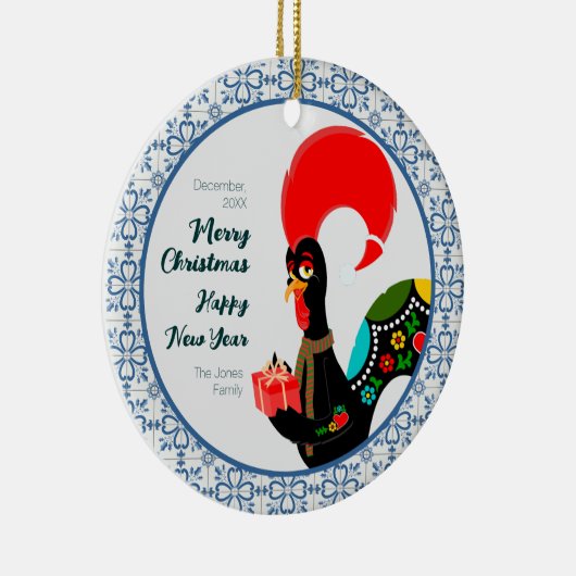 Weihnachts Portugiesischer Stab und blauer Fliesen Keramik Ornament (Rechts)