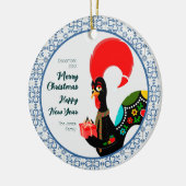 Weihnachts Portugiesischer Stab und blauer Fliesen Keramik Ornament (Links)