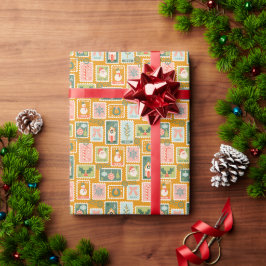 Weihnachts-Postage-Briefmarke auf Golden Yellow Geschenkpapier