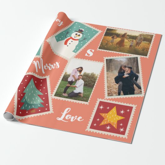 Weihnachts-Postage-Briefmarke Personalisiertes Fot Geschenkpapier (Ungerollt)