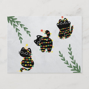 Weihnachts-Postkarte niedliche Katze spielt lustig Postkarte