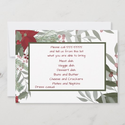 Weihnachts-POT LUCK Abendessen Einladung (Rückseite)