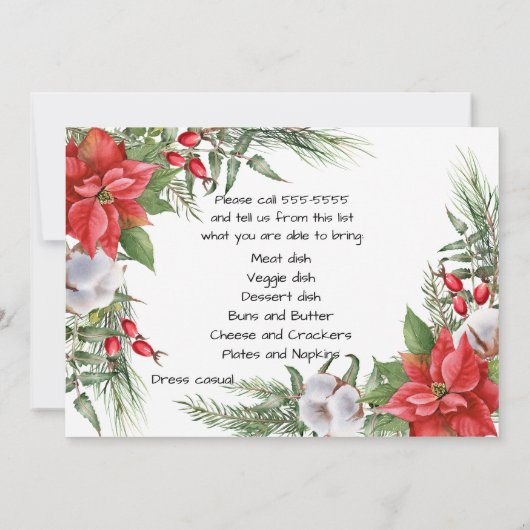 Weihnachts-POT LUCK Abendessen Einladung (Rückseite)