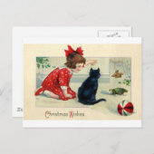 Weihnachts-Print Girl and Cat Feiertagspostkarte (Vorne/Hinten)