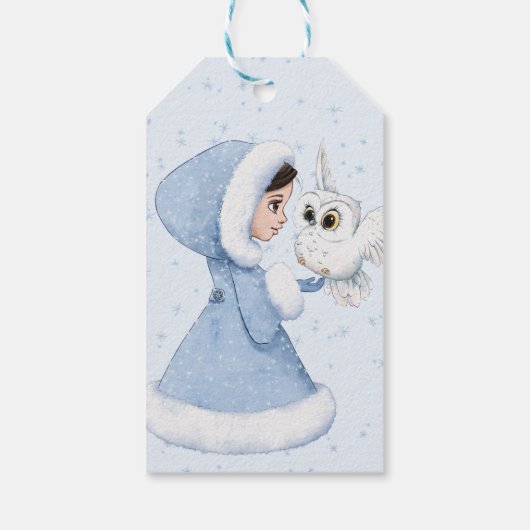 Weihnachts-Prinzessin Owl Winterschneeflocken Geschenkanhänger (Rückseite)