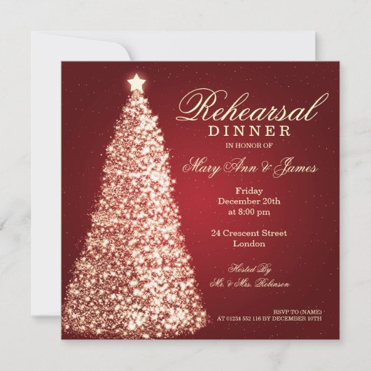 Weihnachts-Probe-Dinner Gold Red Einladung (Vorderseite)