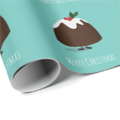 Weihnachts-Pudding Aquamarinen Cartoon-Charakter Geschenkpapier (Rolleneckpunkt)