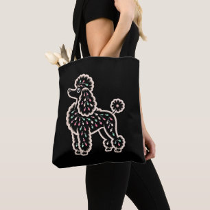 Weihnachts-Pudel-Hund-Lichter-Ornamente-Silhouette Tasche