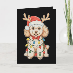 Weihnachts-Pudel-Rentier-Hund-Santa-Hut-Xmas-Licht Feiertagskarte
