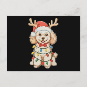 Weihnachts-Pudel-Rentier-Hund-Santa-Hut-Xmas-Licht Feiertagspostkarte
