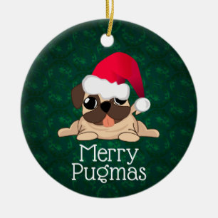 Weihnachts-Pug-Kreis-Ornament Keramik Ornament