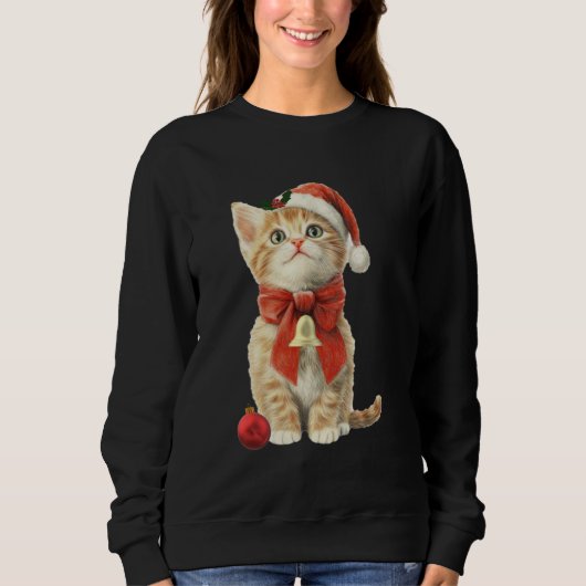 Weihnachts-Pullover-Kätzchen mit rotem Ornament Sweatshirt (Vorderseite)