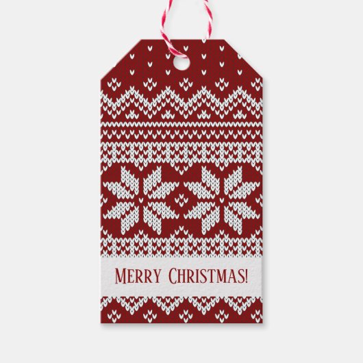Weihnachts-Pullover rot-weiß gestrickt Geschenkanhänger (Vorderseite)