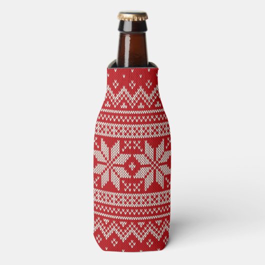 Weihnachts-Pullover-Strickmuster - ROT Flaschenkühler (Flaschenvorderseite)