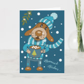 Weihnachts Pup Blue Holiday Grußkarte Karte (Vorderseite)