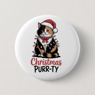 Weihnachts-Purr-ty-Katze eingewickelt in Weihnacht Button