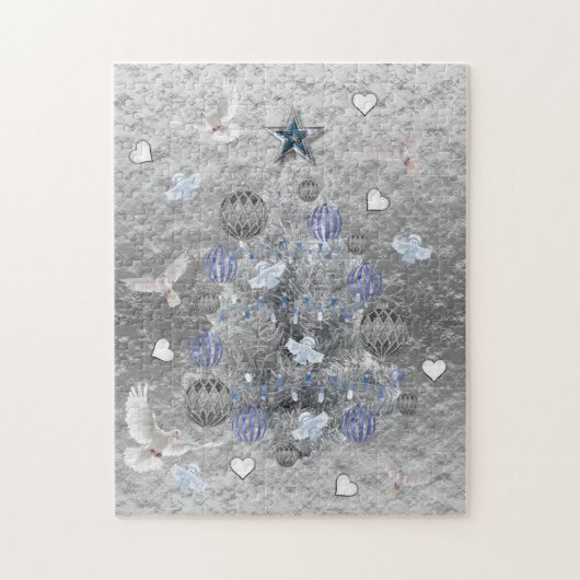 Weihnachts-Puzzle Blue Silver Tree Puzzle (Vertikal)