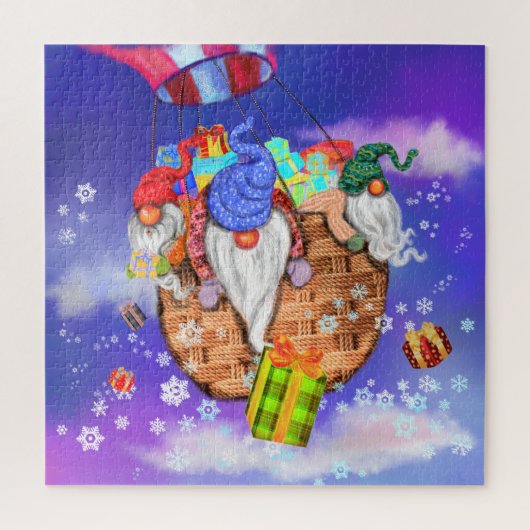 Weihnachts-Puzzle Gnomes mit Balloon gibt Geschenk Puzzle (Vertikal)