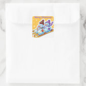 Weihnachts-Quadrat Aufkleber Snowmen Schneesport. (Tasche)