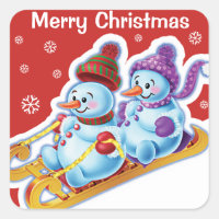 Weihnachts-Quadrat Aufkleber Snowmen Schneesport.