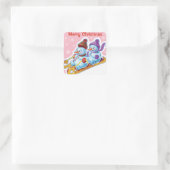 Weihnachts-Quadrat Aufkleber Snowmen Schneesport. (Tasche)