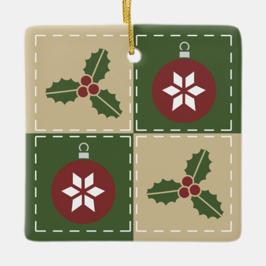 Weihnachts-Quilt-Keramik Keramikornament (Vorderseite)