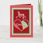 Weihnachts-Quilt-Patchwork-Herz in Weihnachten Pri Karte (Vorderseite)
