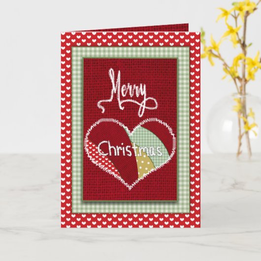 Weihnachts-Quilt-Patchwork-Herz in Weihnachten Pri Karte (Gelbe Blume)