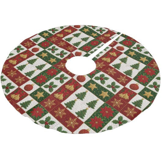 Weihnachts-Quiltquadrate Polyester Weihnachtsbaumdecke (Schrägansicht)