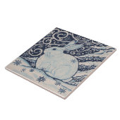 Weihnachts-Rabbit Navy Blauer Schneeflocken Malere Fliese (Seite)