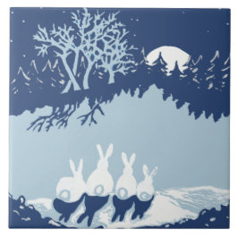 Weihnachts-Rabbits Winter Stars Forest Moon Fliese