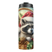 Weihnachts Raccoon Basket Holiday Cheer Thermosbecher (Vorderseite)