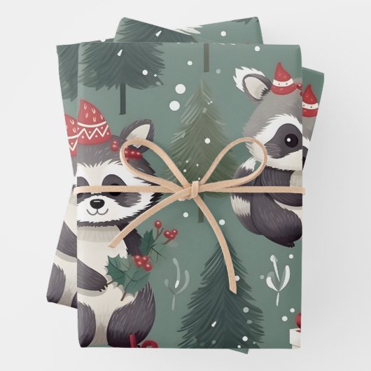 Weihnachts-Raccoon-Muster Geschenkpapier Set (Beispiel)