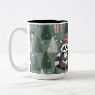 Weihnachts-Raccoon-Muster Zweifarbige Tasse